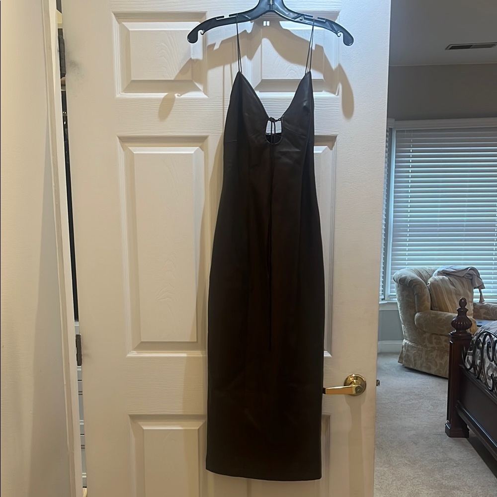 Elegant Brown leather  Midi Dress